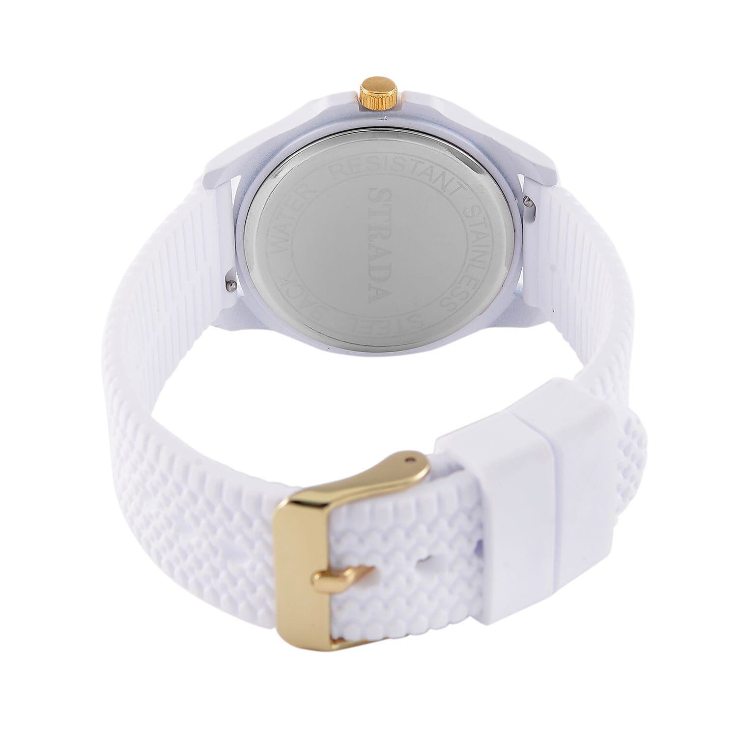 STRADA Japanese Movement Analog Watch With White Silicone Strap