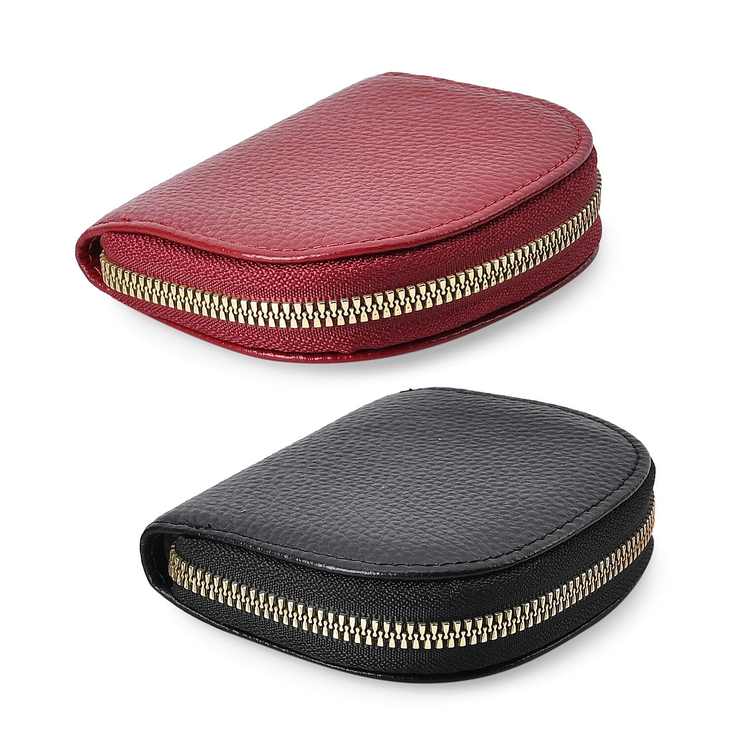 Set of 2 Genuine Leather Card Wallet with RFID Blocking & 10 Card Slots - Burgundy & Black