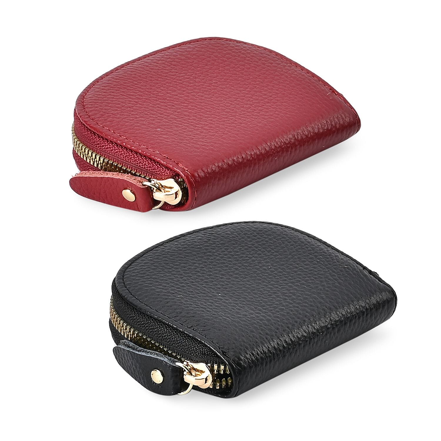 Set of 2 Genuine Leather Card Wallet with RFID Blocking & 10 Card Slots - Burgundy & Black