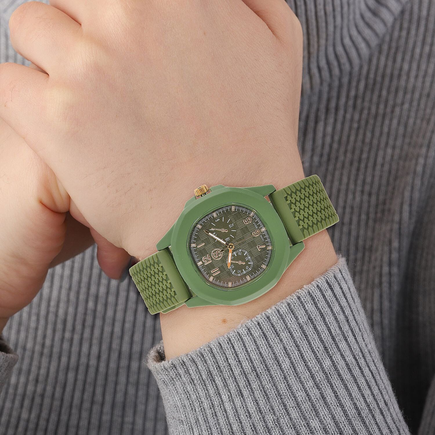 STRADA Japan Movt.  Analog Watch With Green Silicone Strap