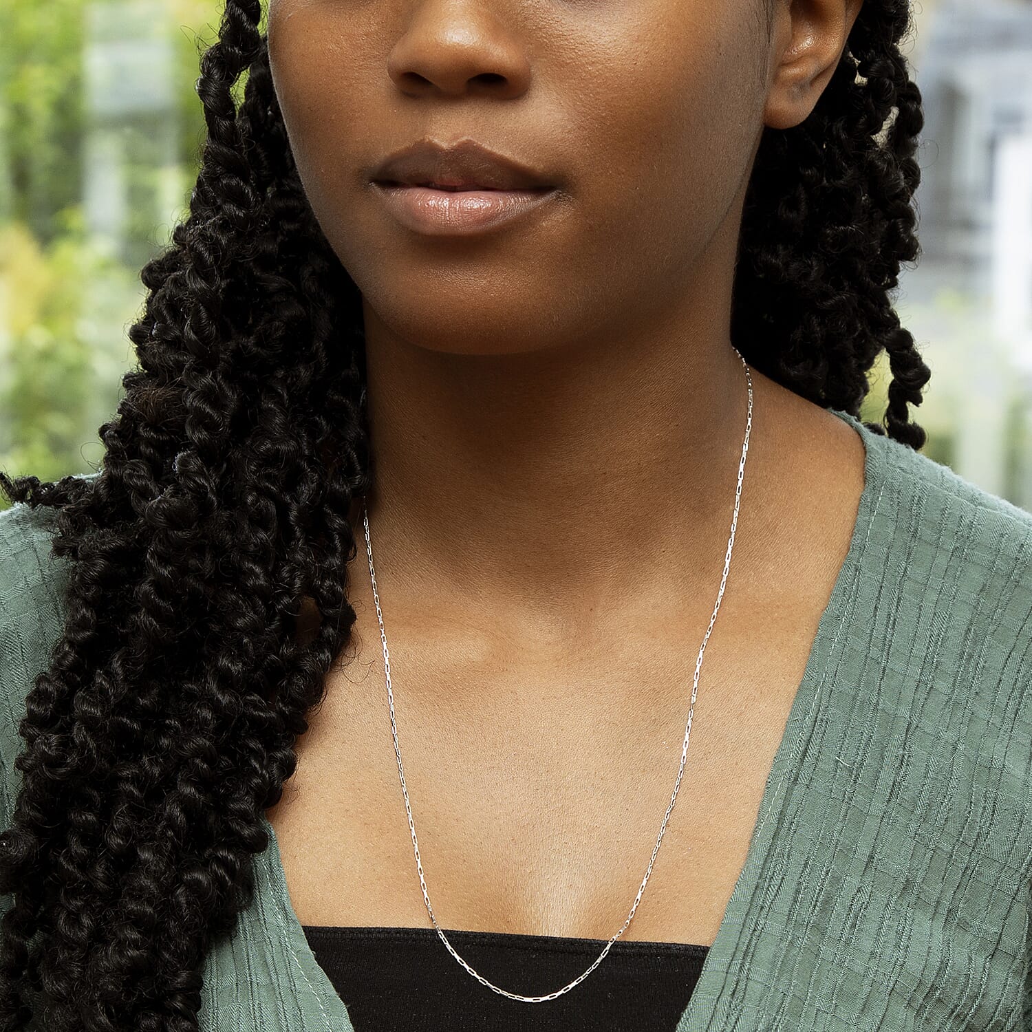 Square Paper Sterling Silver Chain (Size - 24)