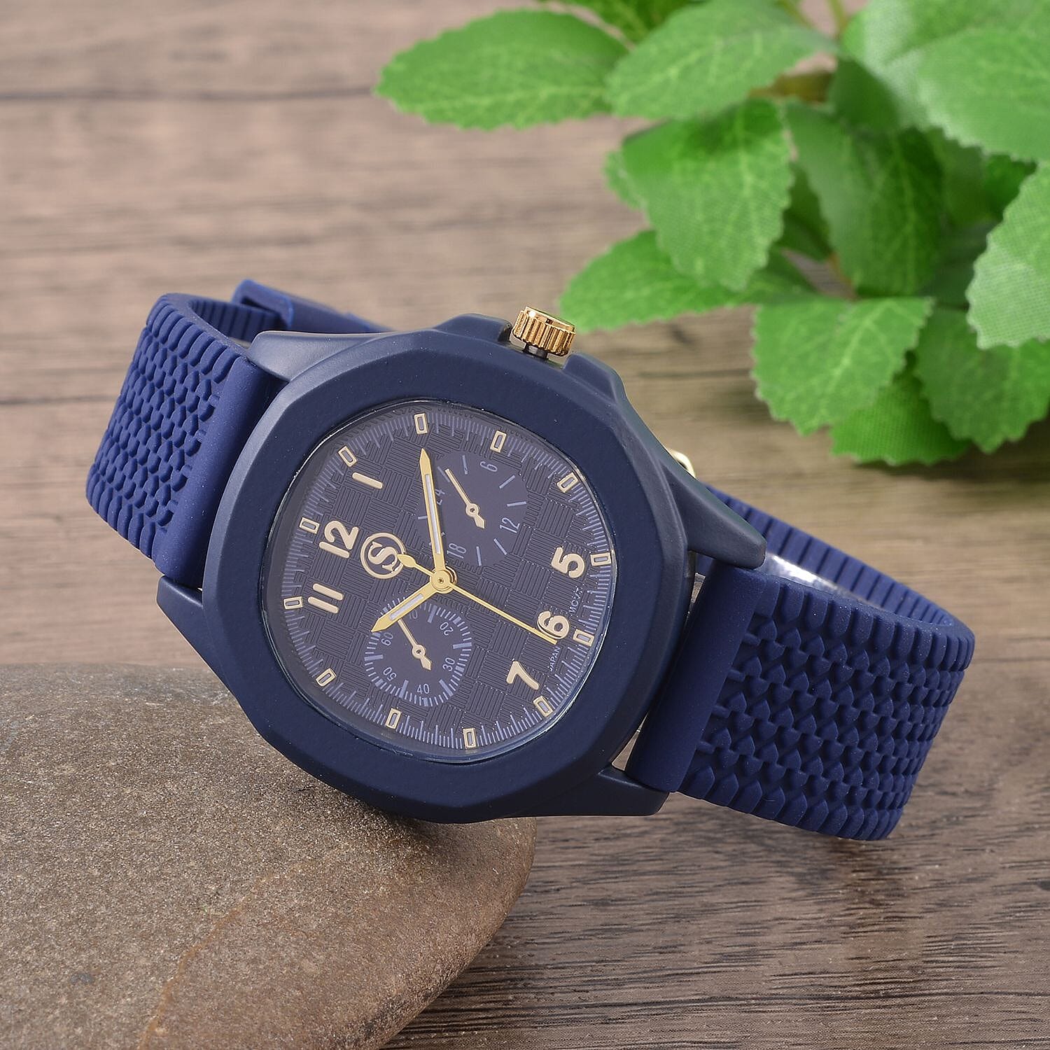 STRADA Japanese Movement Analog Watch With Blue Silicone Strap