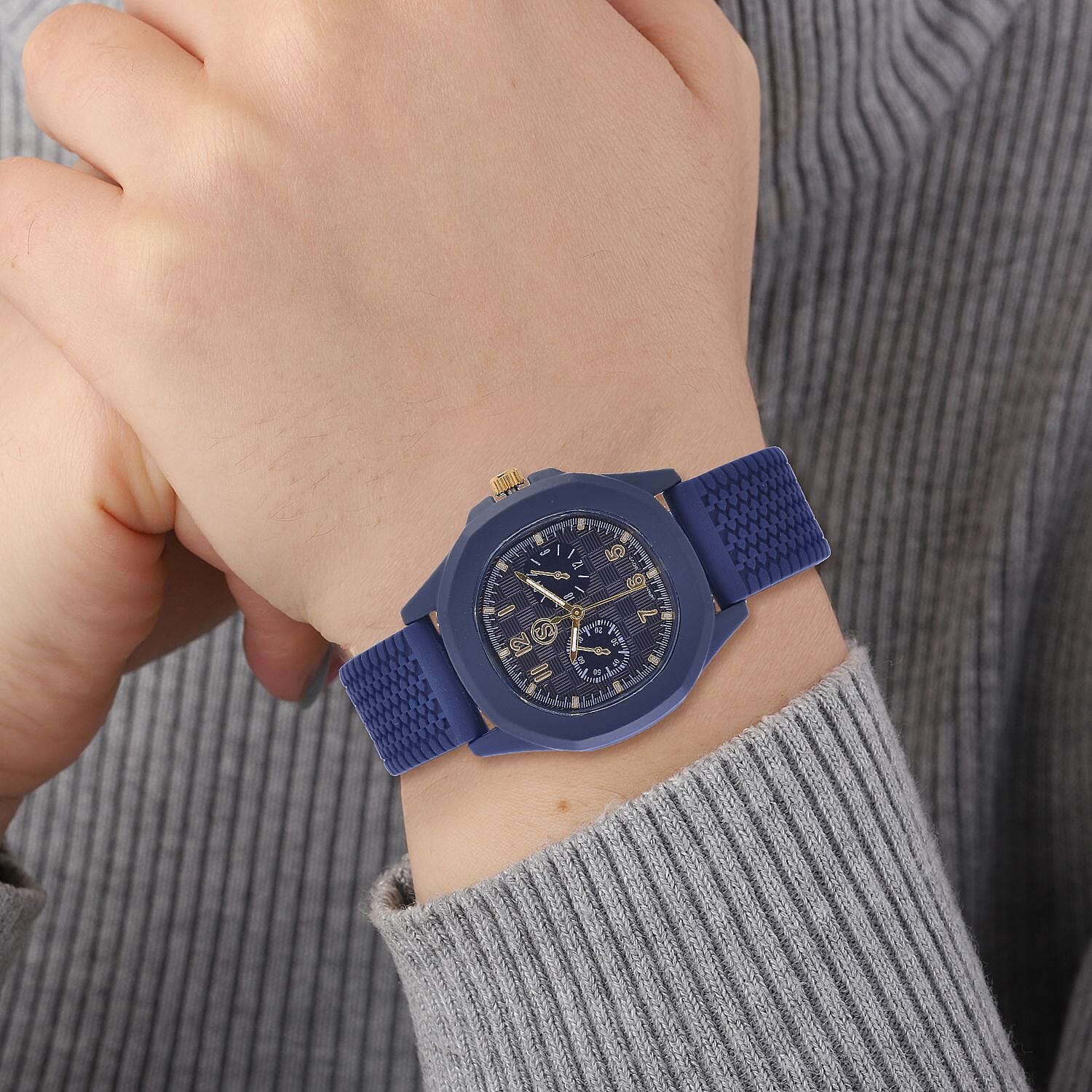 STRADA Japanese Movement Analog Watch With Blue Silicone Strap