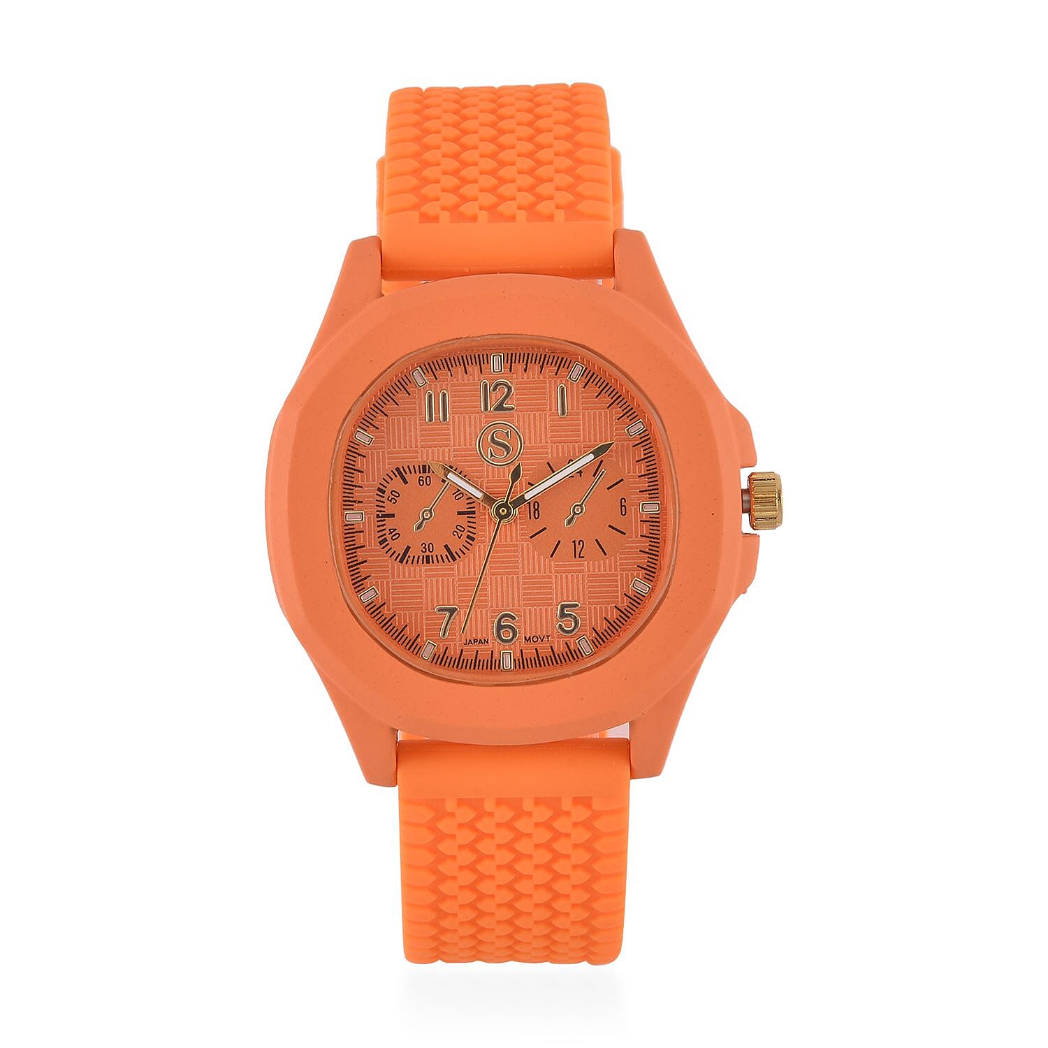 STRADA Japanese Movement Analog Watch With Orange Silicone Strap