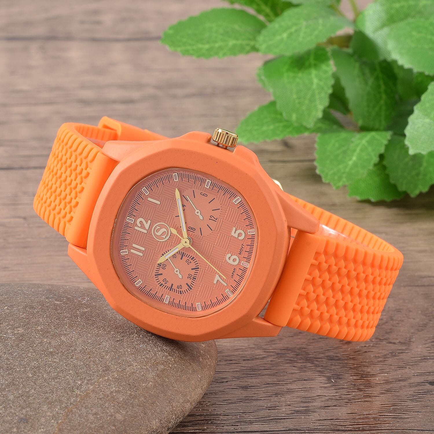 STRADA Japanese Movement Analog Watch With Orange Silicone Strap