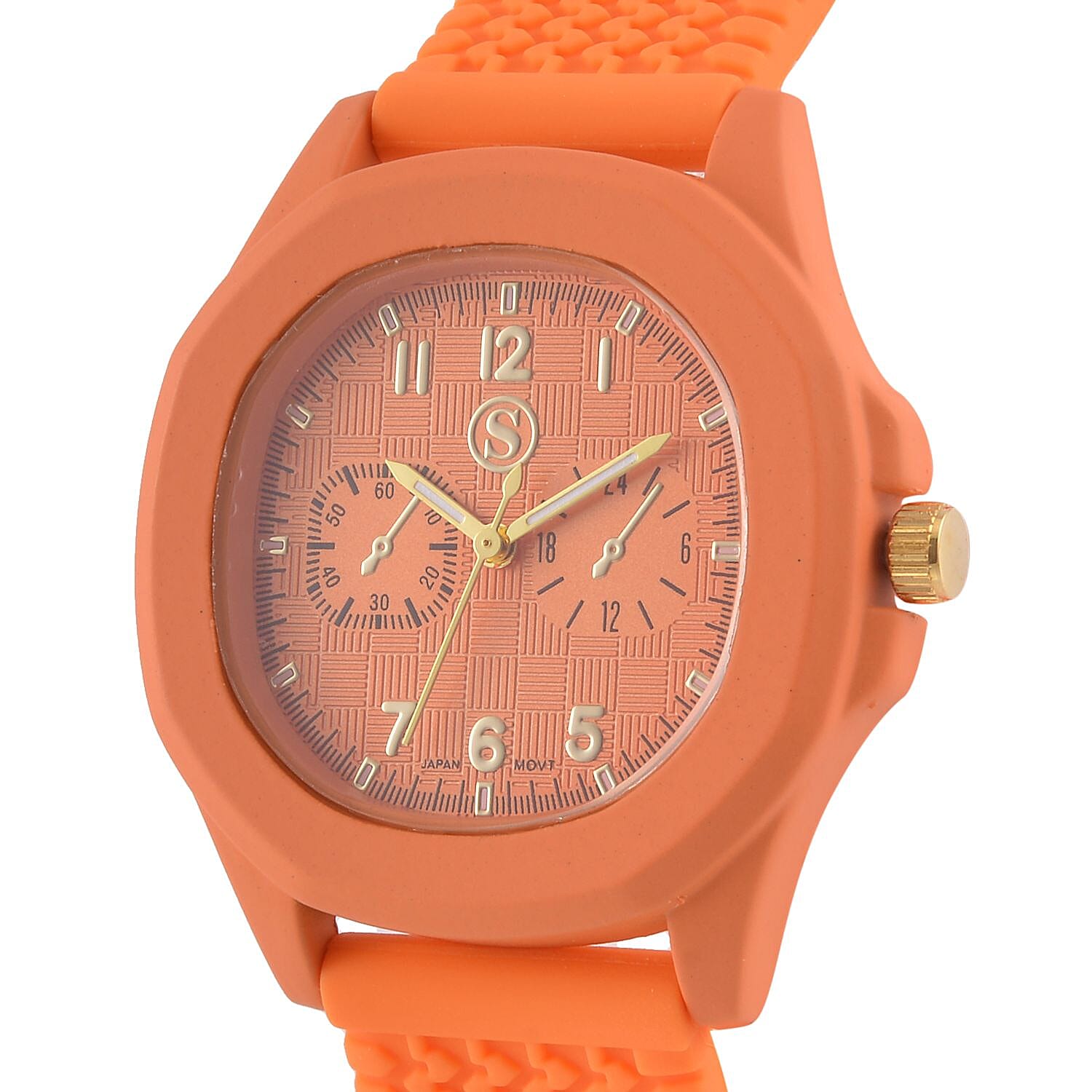 STRADA Japanese Movement Analog Watch With Orange Silicone Strap