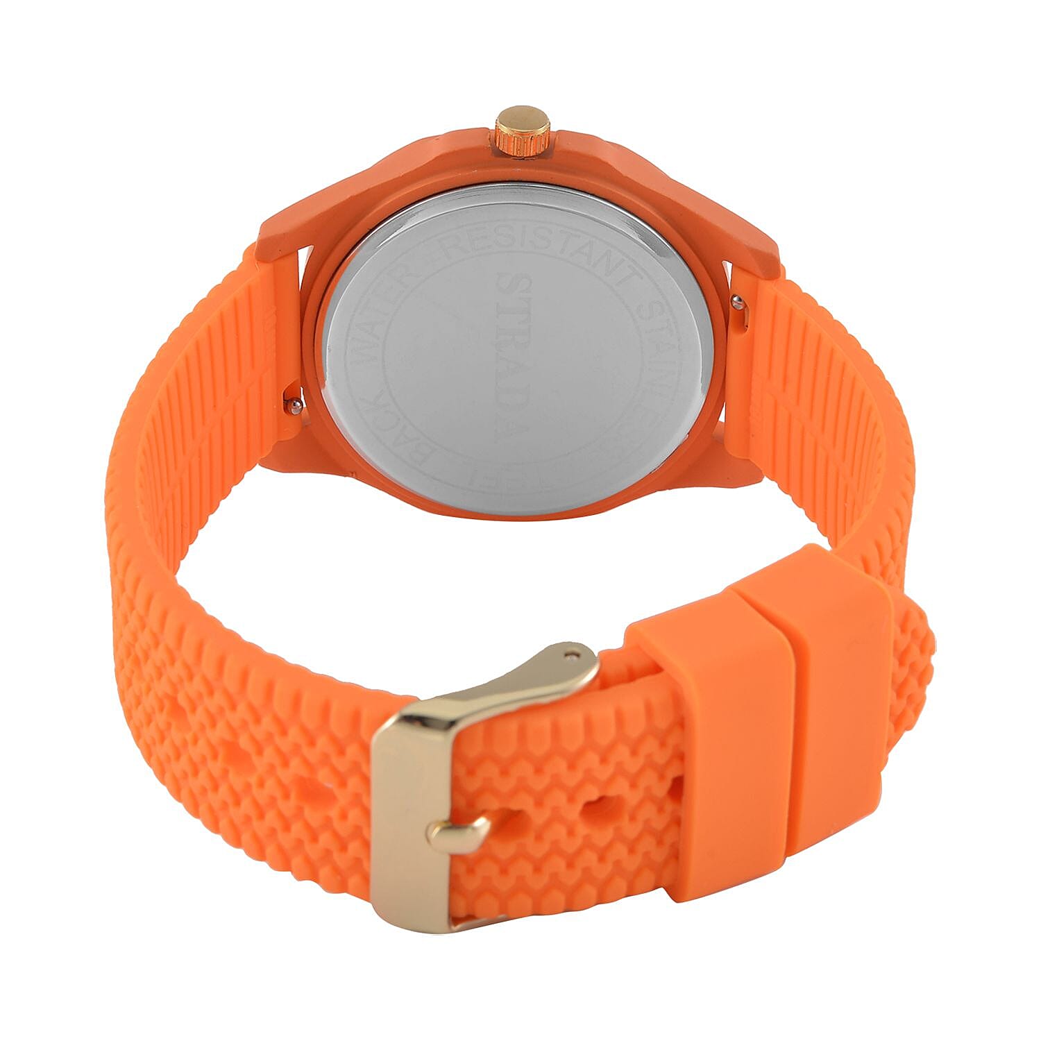 STRADA Japanese Movement Analog Watch With Orange Silicone Strap