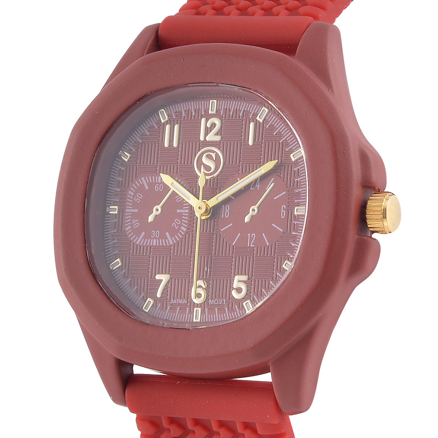 STRADA Japanese Movement Analog Watch With Red Silicone Strap