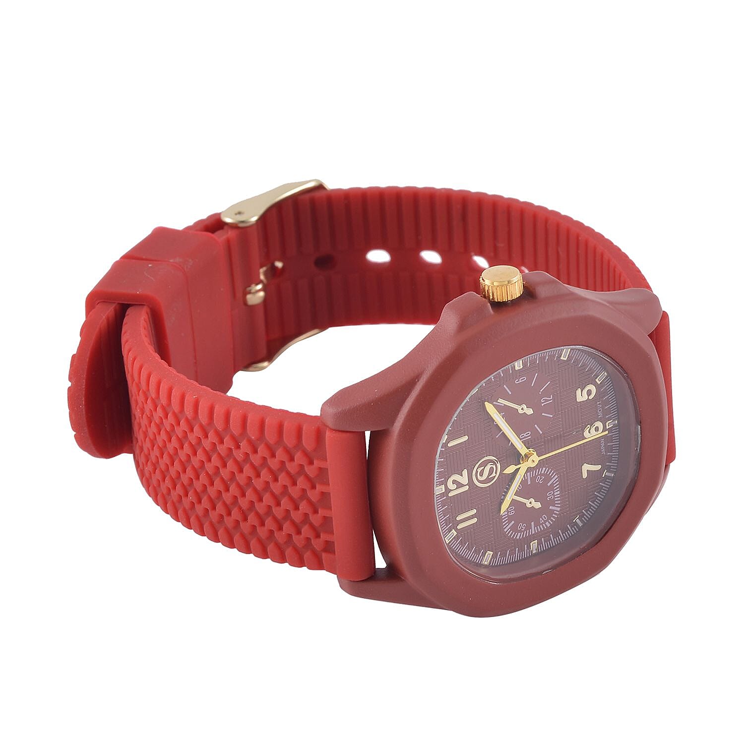 STRADA Japanese Movement Analog Watch With Red Silicone Strap