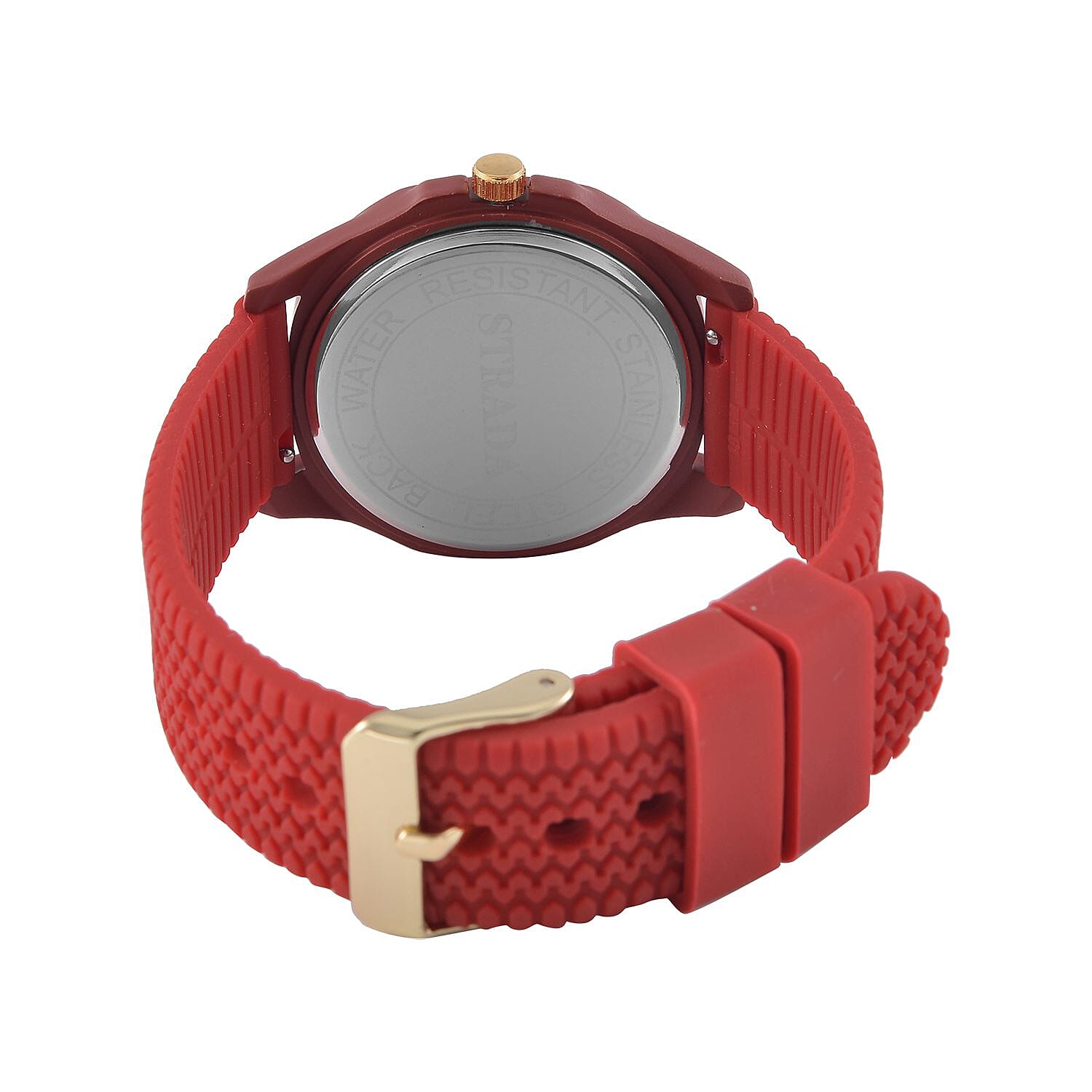 STRADA Japanese Movement Analog Watch With Red Silicone Strap