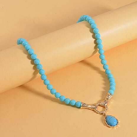 Designer Close Out - Sleeping Beauty Colour Howlite & Blue Shell Pearl Necklace (Size - 24-2 Ext) in Yellow Gold Tone