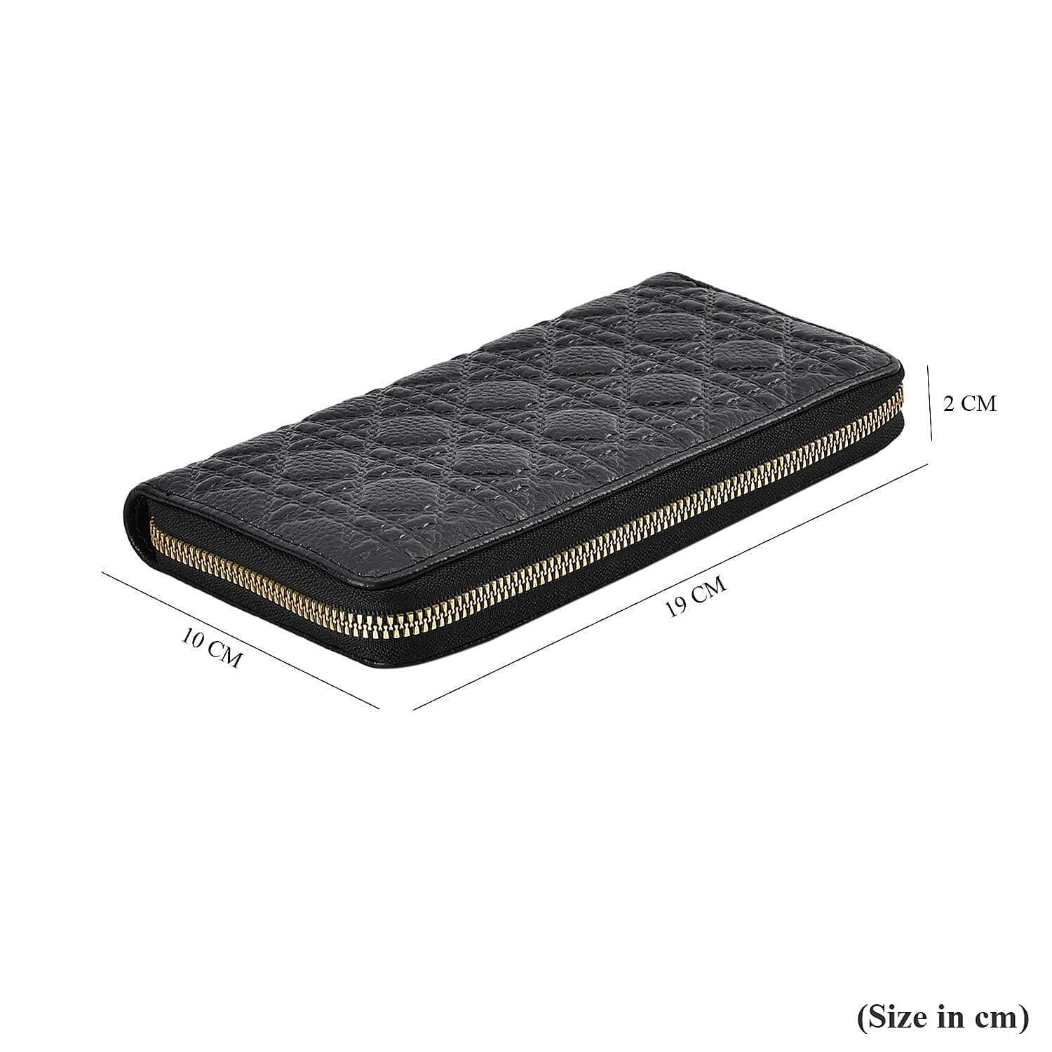  Genuine Leather Wallet with Embossed Quadrate Pattern & RFID Blocking - Black