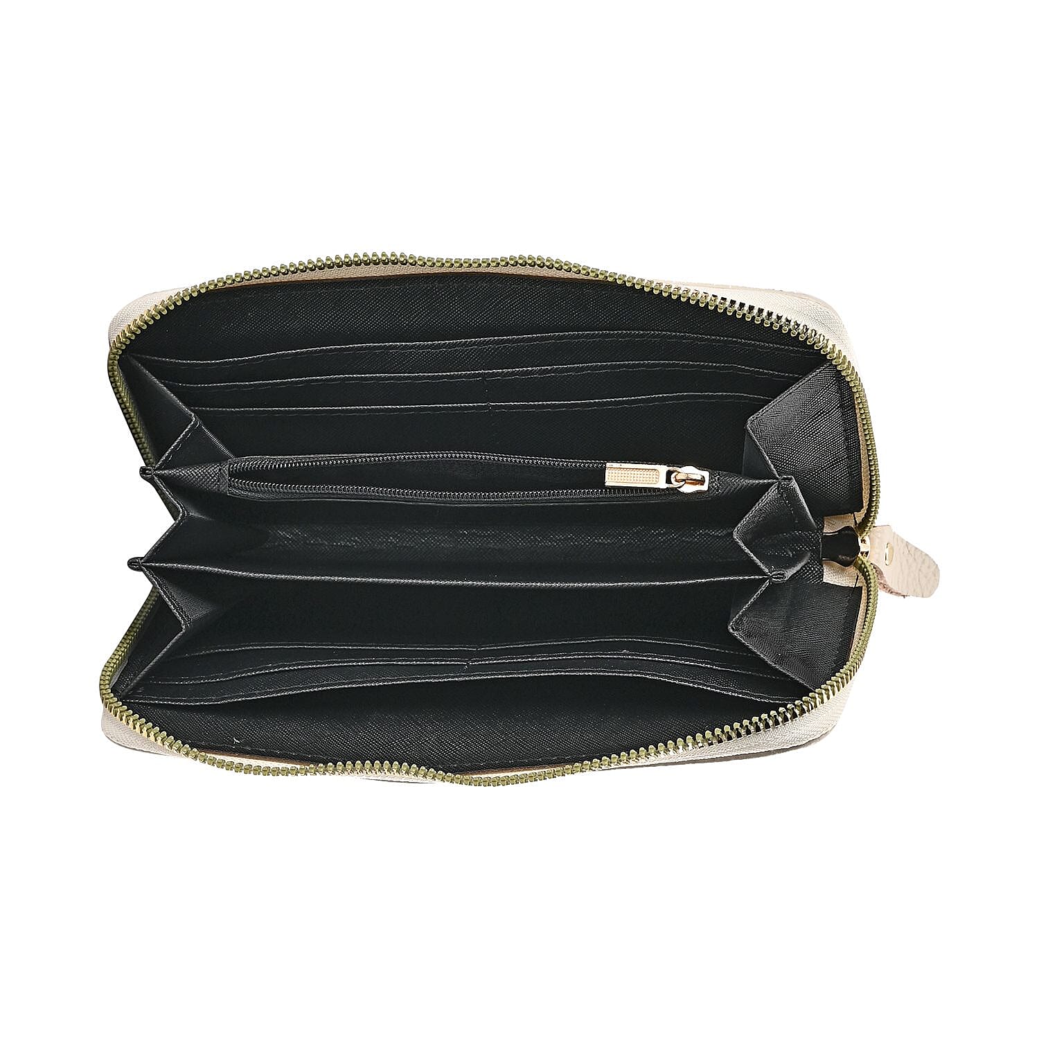 Genuine Leather Wallet with Embossed Quadrate Pattern - RFID Blocking - Cream