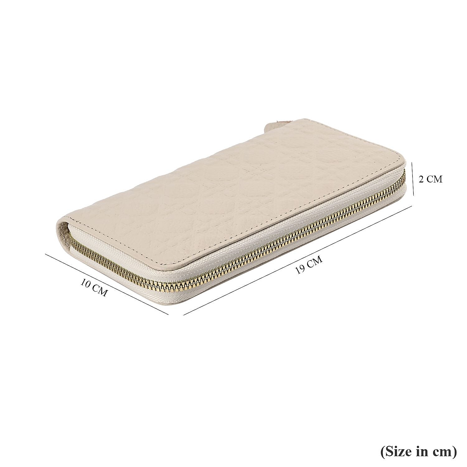 Genuine Leather Wallet with Embossed Quadrate Pattern - RFID Blocking - Cream
