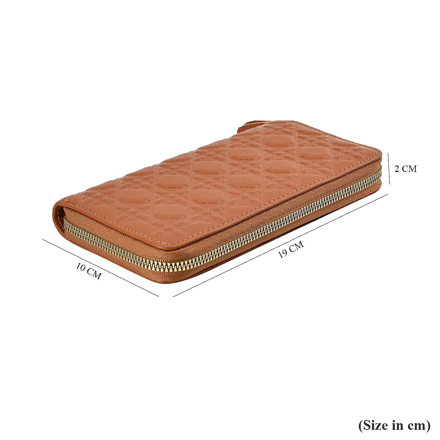 Genuine Leather Wallet with Embossed Quadrate Pattern - RFID Blocking - Tan