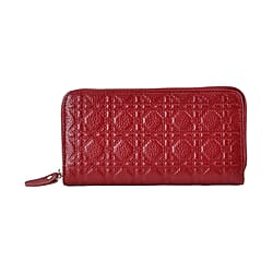 Genuine Leather Wallet with Embossed Quadrate Pattern - RFID Blocking - Burgundy