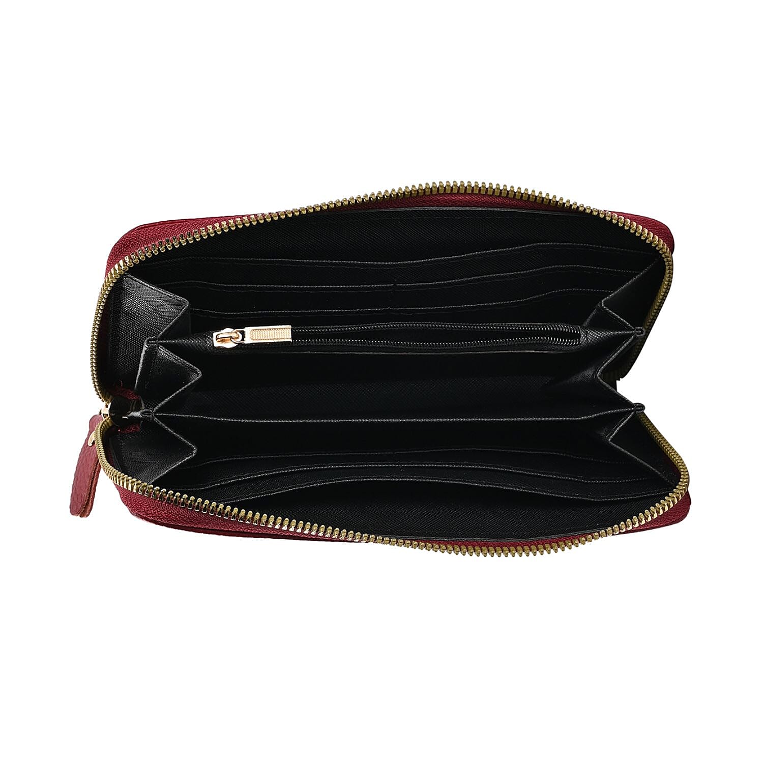 Genuine Leather Wallet with Embossed Quadrate Pattern - RFID Blocking - Burgundy