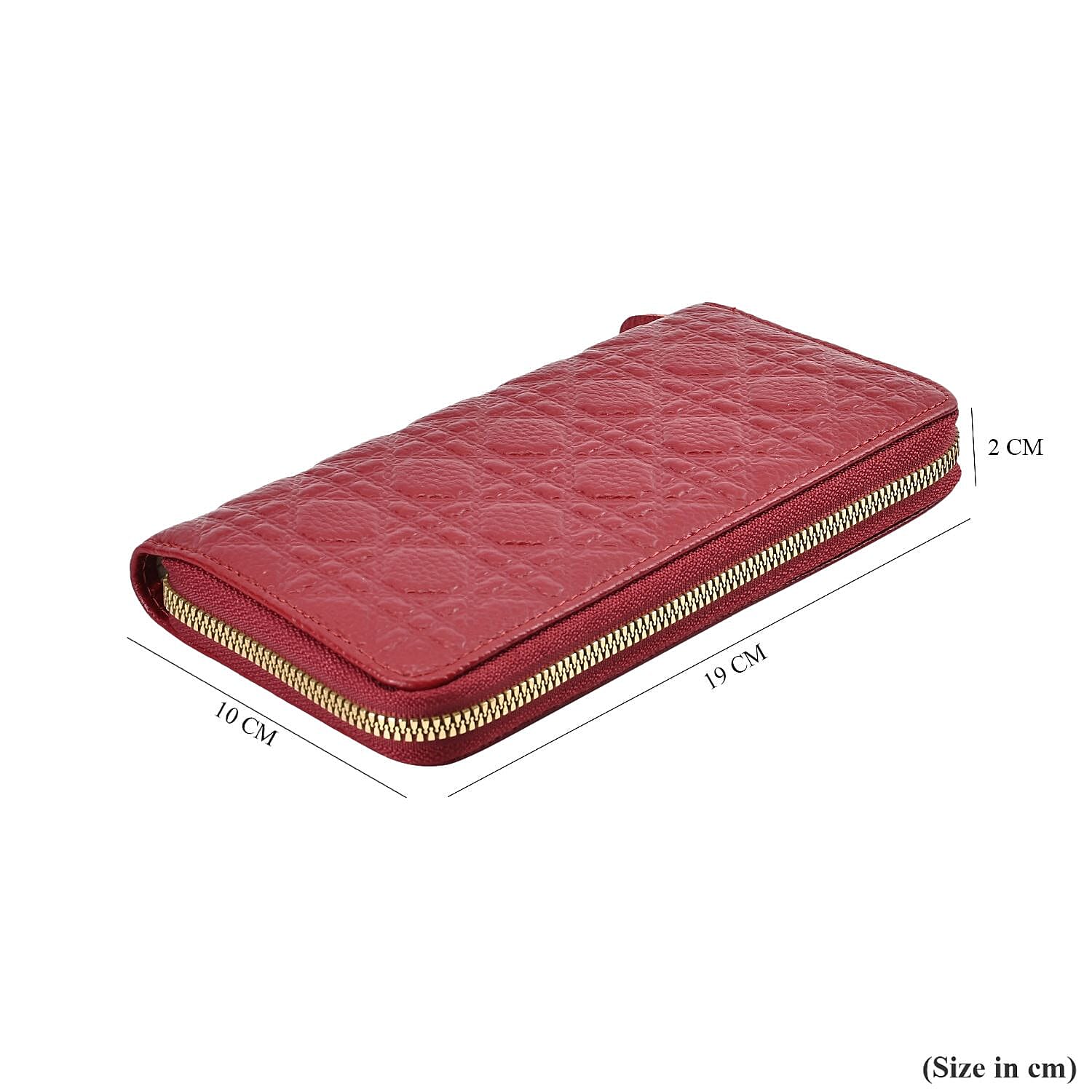 Genuine Leather Wallet with Embossed Quadrate Pattern - RFID Blocking - Burgundy