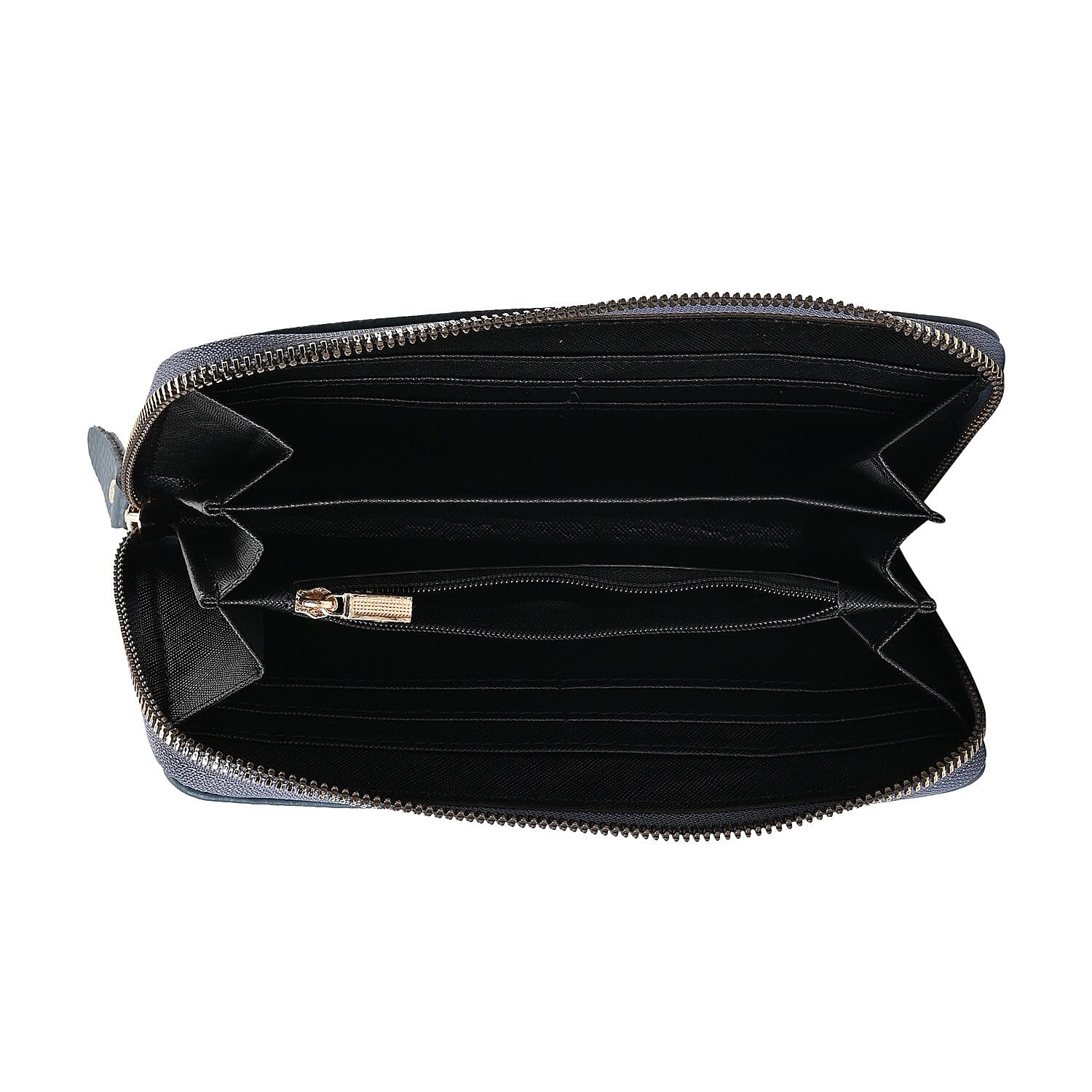 Genuine Leather Wallet with Embossed Quadrate Pattern - RFID Blocking - Blue