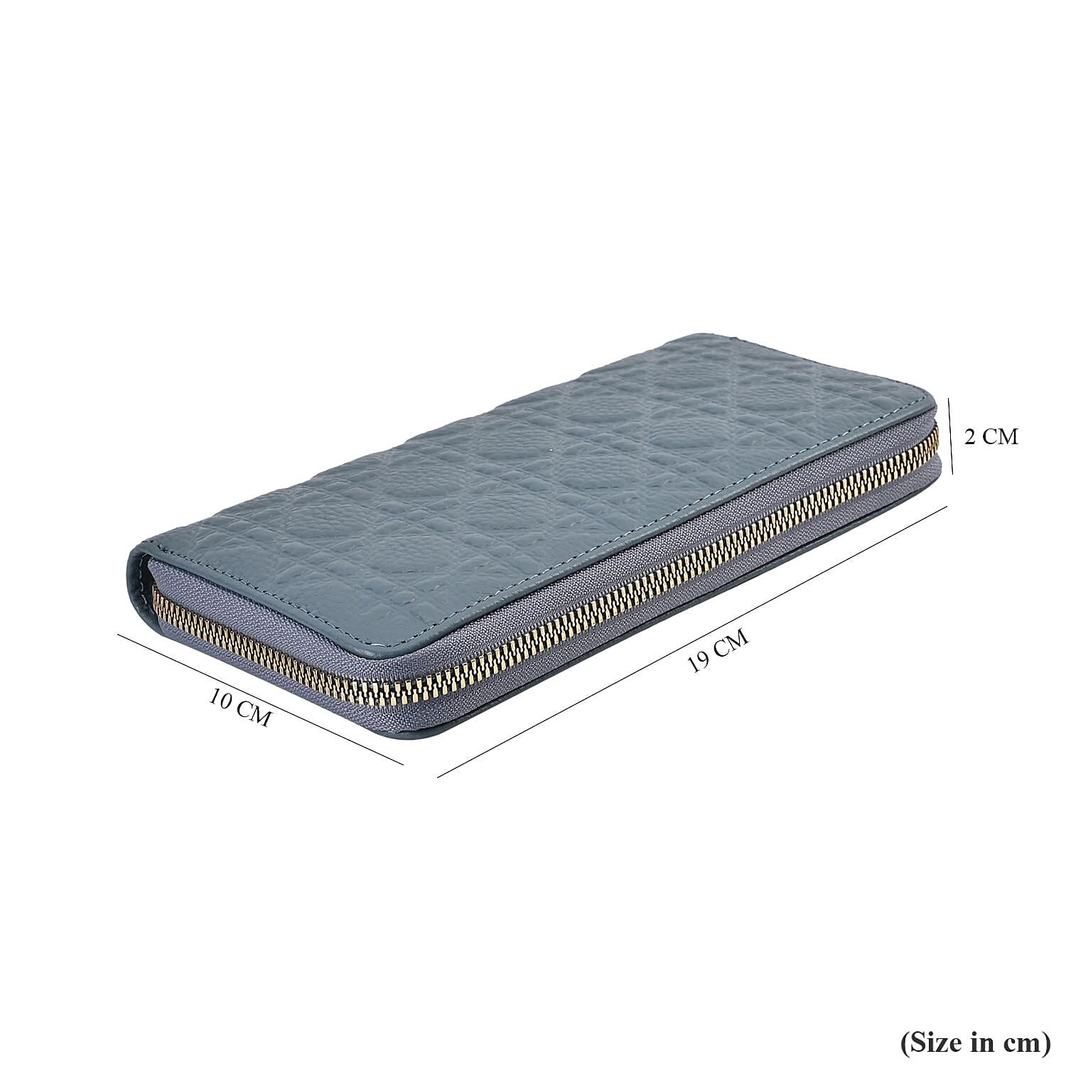 Genuine Leather Wallet with Embossed Quadrate Pattern - RFID Blocking - Blue