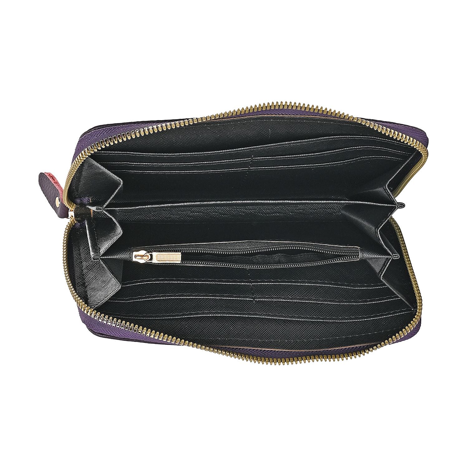 Genuine Leather Wallet with Embossed Quadrate Pattern & RFID Blocking - Purple