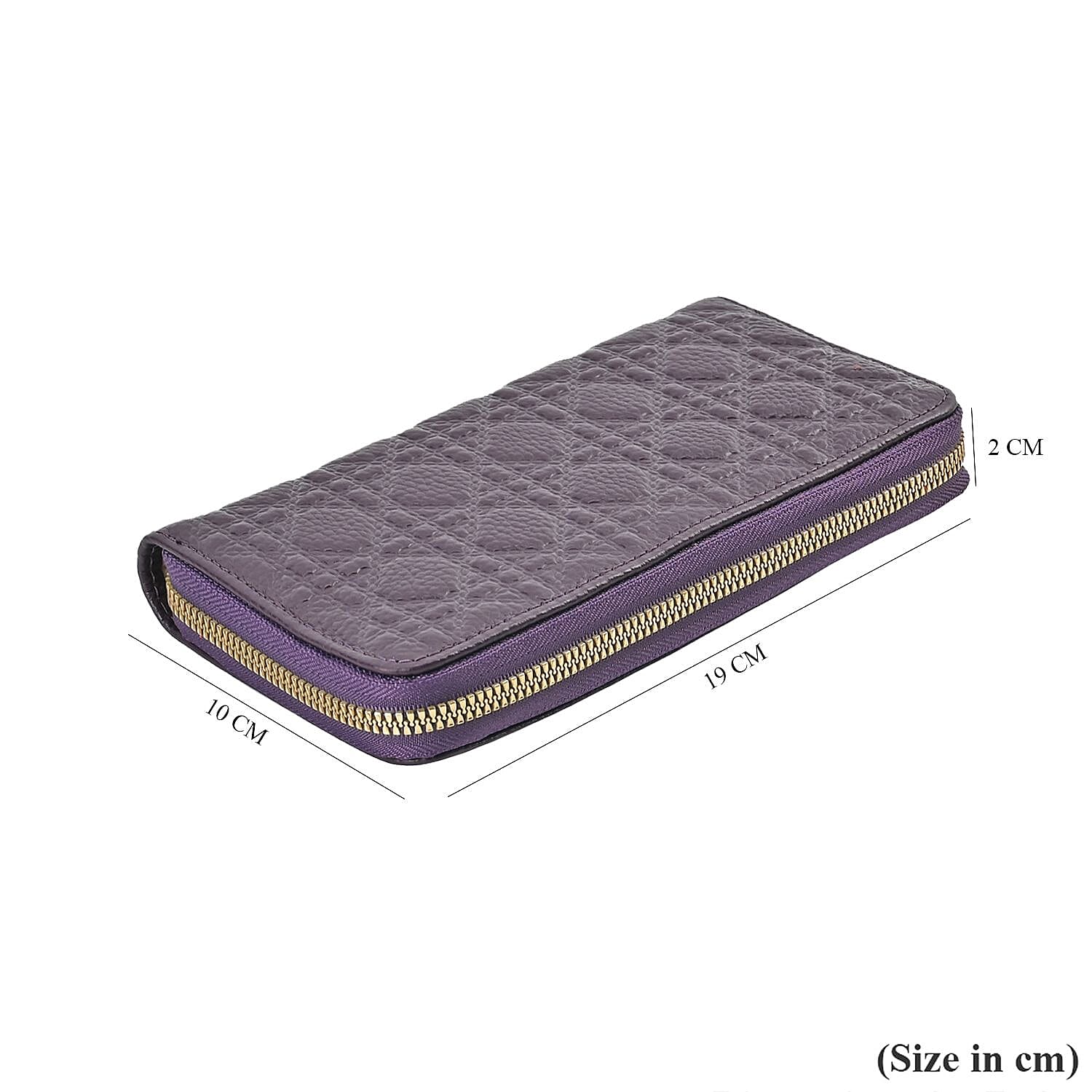 Genuine Leather Wallet with Embossed Quadrate Pattern & RFID Blocking - Purple