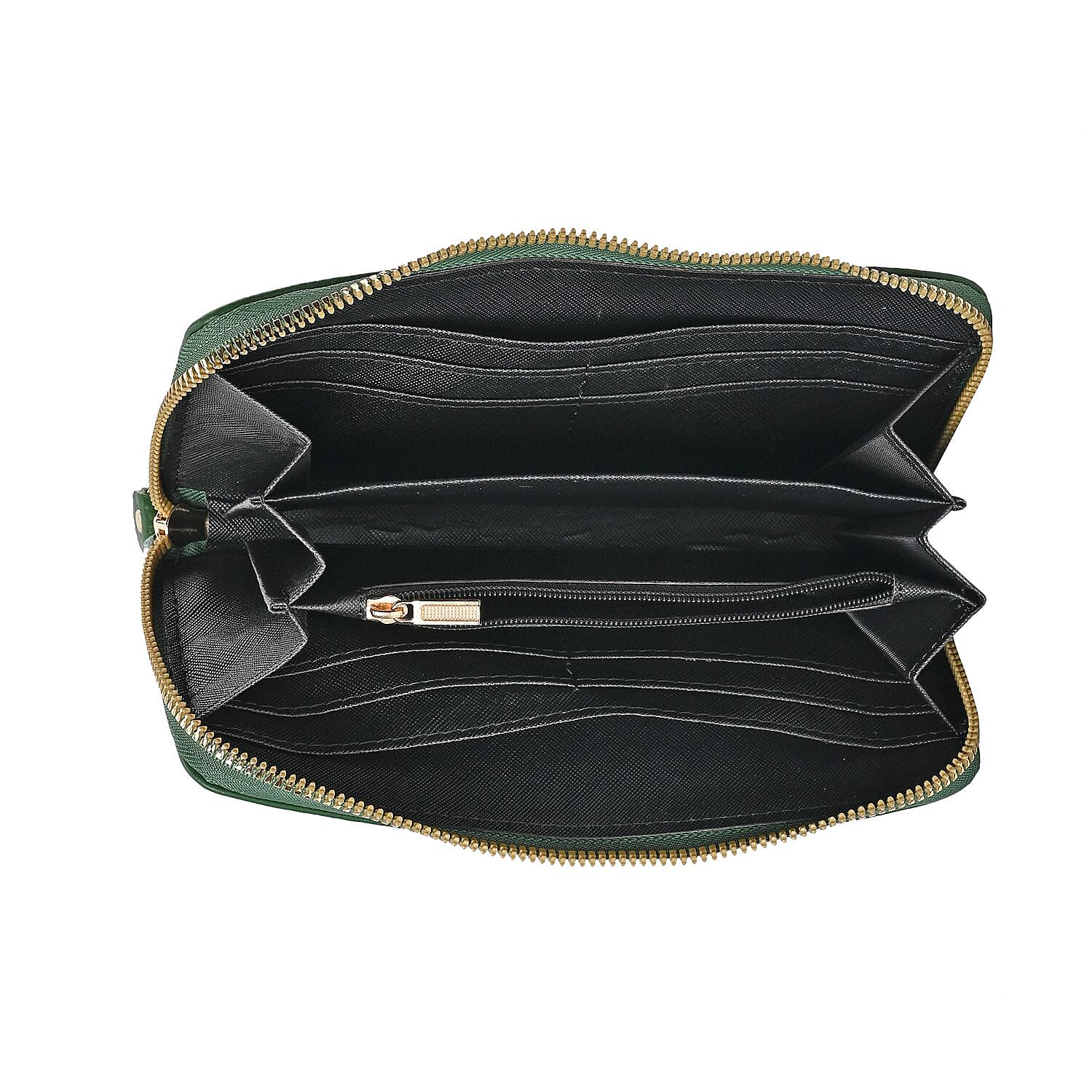 Genuine Leather Wallet with Embossed Quadrate Pattern & RFID Blocking - Green