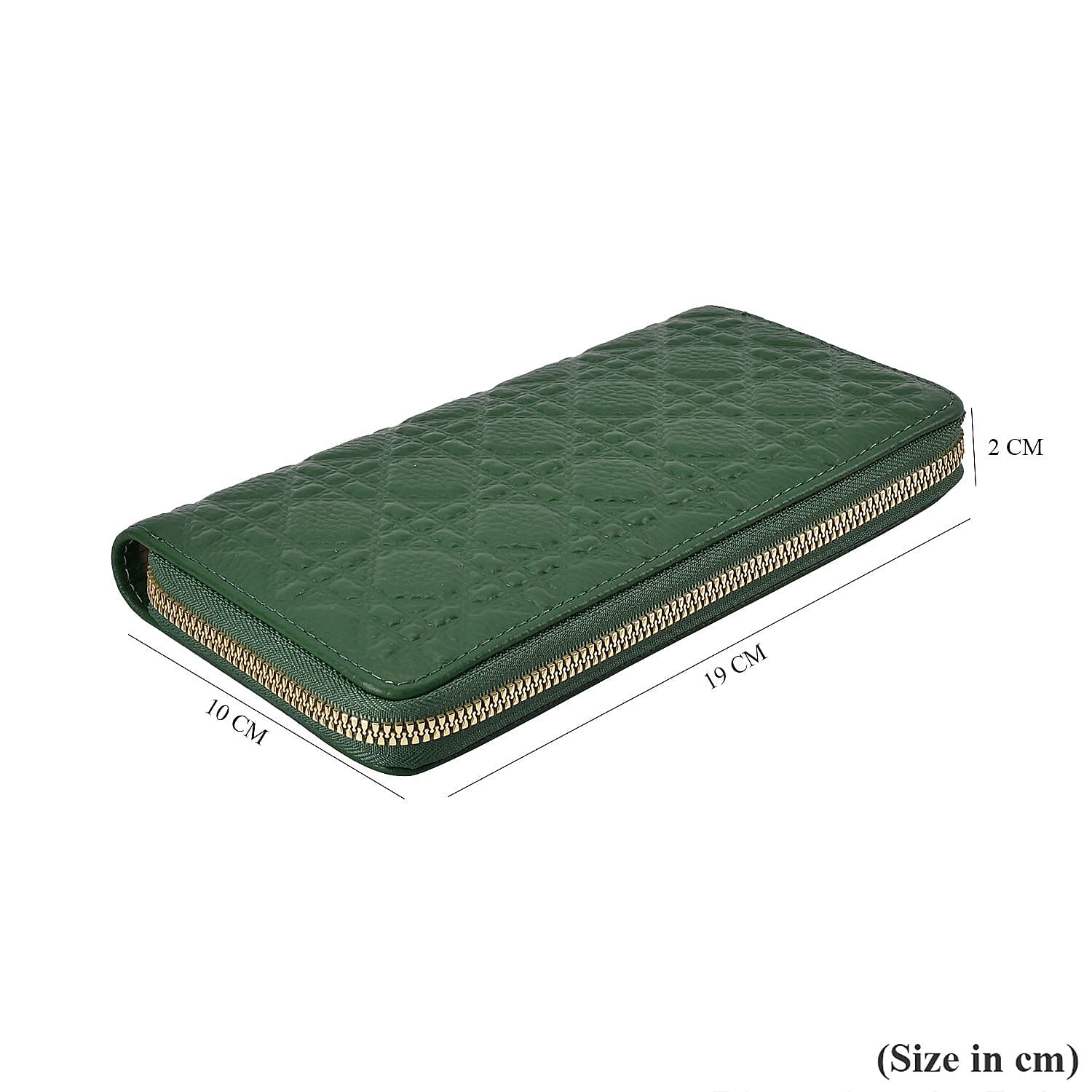 Genuine Leather Wallet with Embossed Quadrate Pattern & RFID Blocking - Green