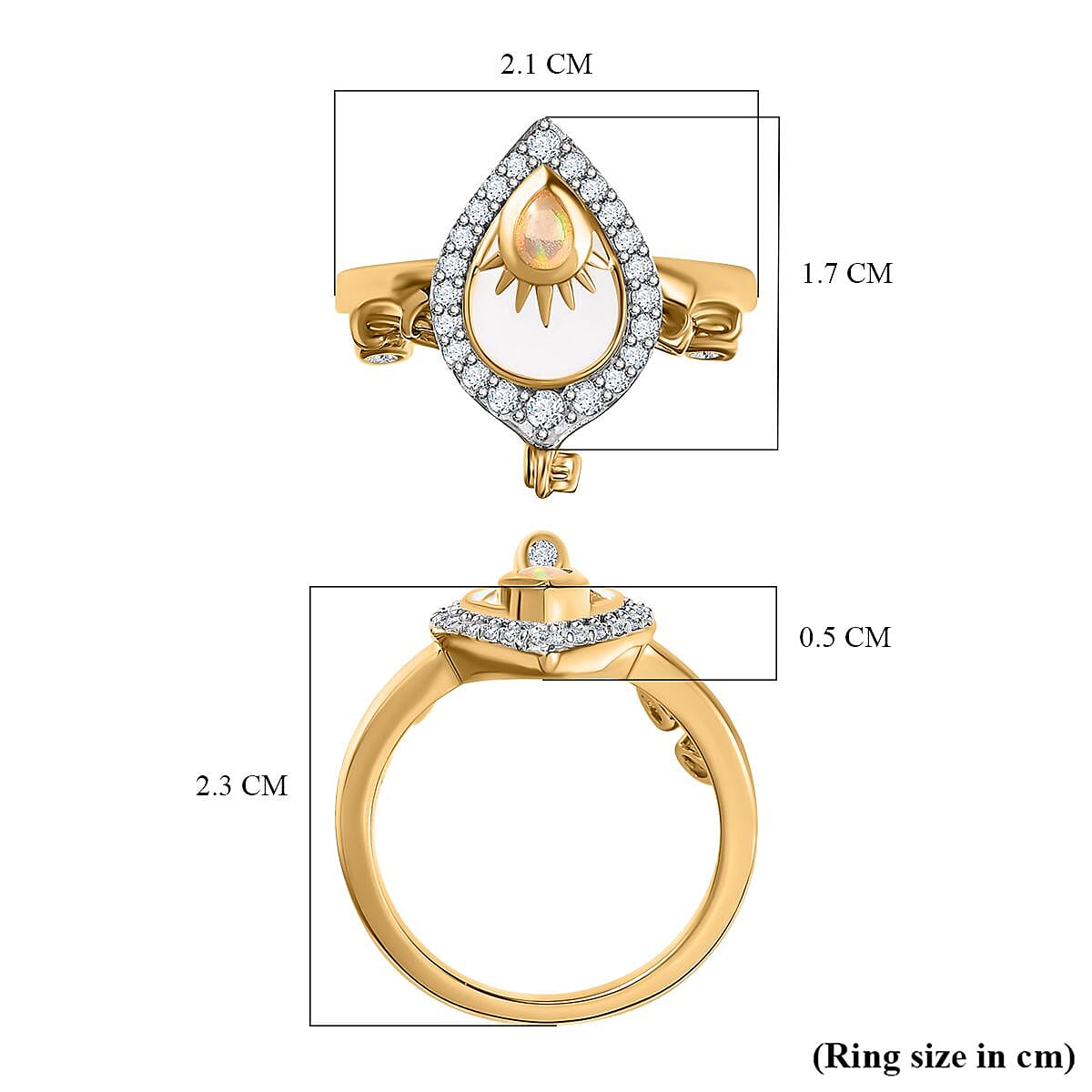 Ethiopian Welo Opal & Moissanite Ring in 18K Yellow Gold Vermeil Plated Sterling Silver