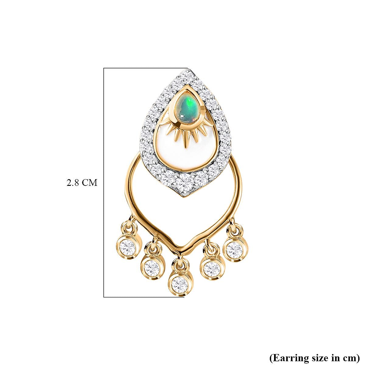 Ethiopian Welo Opal & Moissanite Earrings in 18K Yellow Gold Vermeil Plated Sterling Silver, Silver Wt 5.81 GM