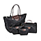 Set of 4 - Tote & Cosmetic Bag with Exterior Zipped Pocket & Handle Drop - Black