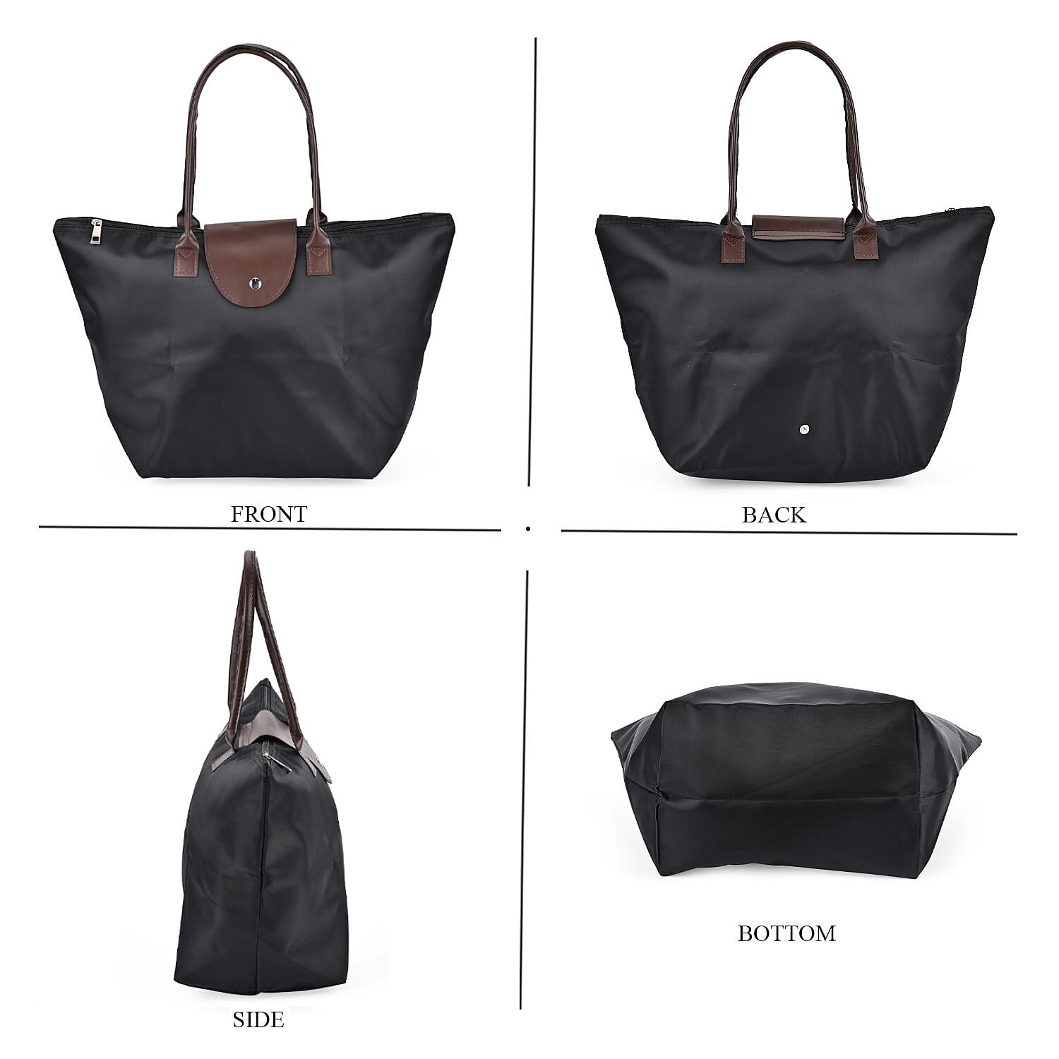Set of 4 - Tote & Cosmetic Bag with Exterior Zipped Pocket & Handle Drop - Black