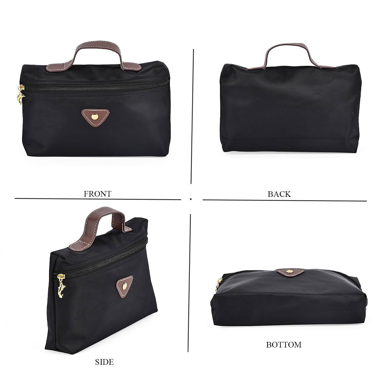 Set of 4 - Tote & Cosmetic Bag with Exterior Zipped Pocket & Handle Drop - Black