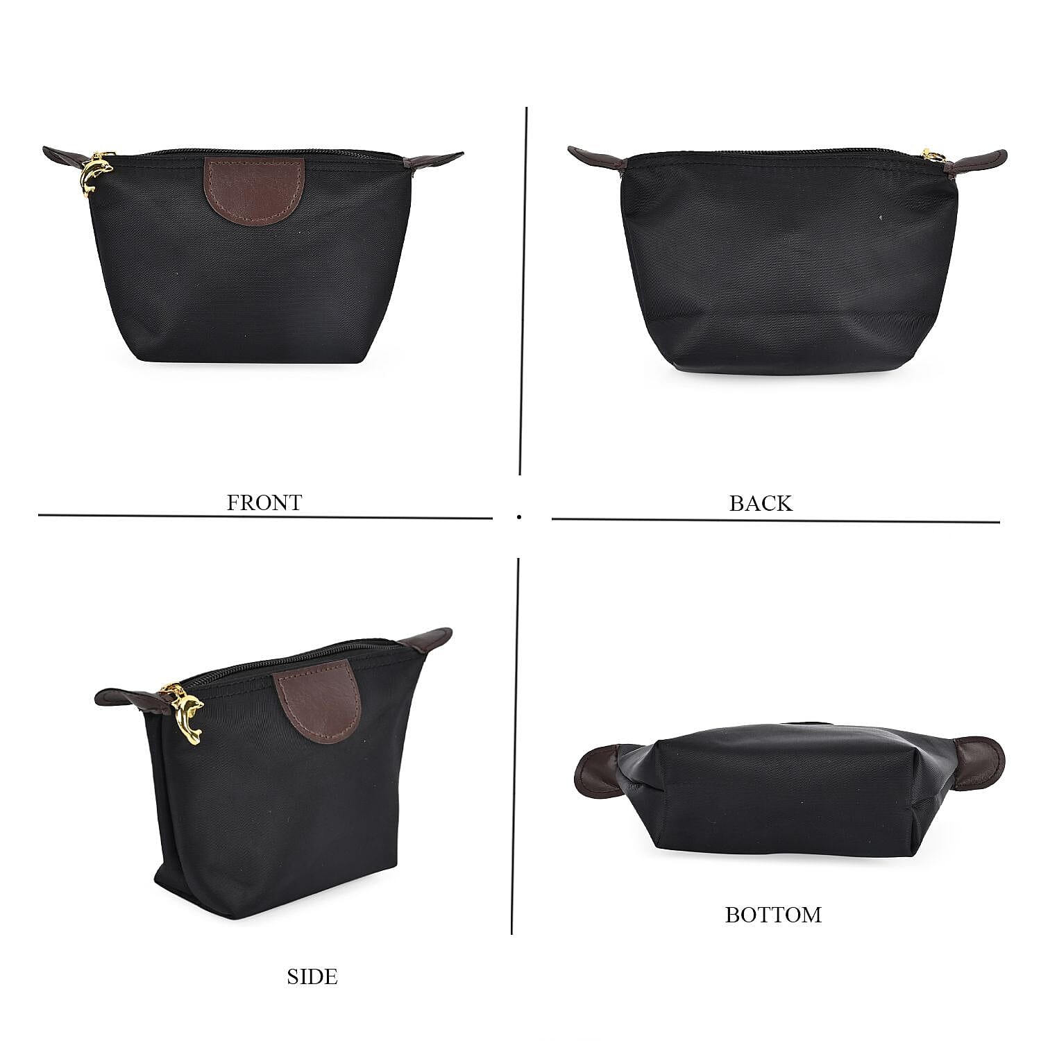 Set of 4 - Tote & Cosmetic Bag with Exterior Zipped Pocket & Handle Drop - Black