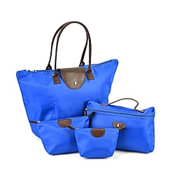 Set of 4 - Tote & Cosmetic Bag with Exterior Zipped Pocket & Handle Drop - Black