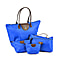 Set of 4 - Tote & Cosmetic Bag with Exterior Zipped Pocket & Handle Drop - Blue
