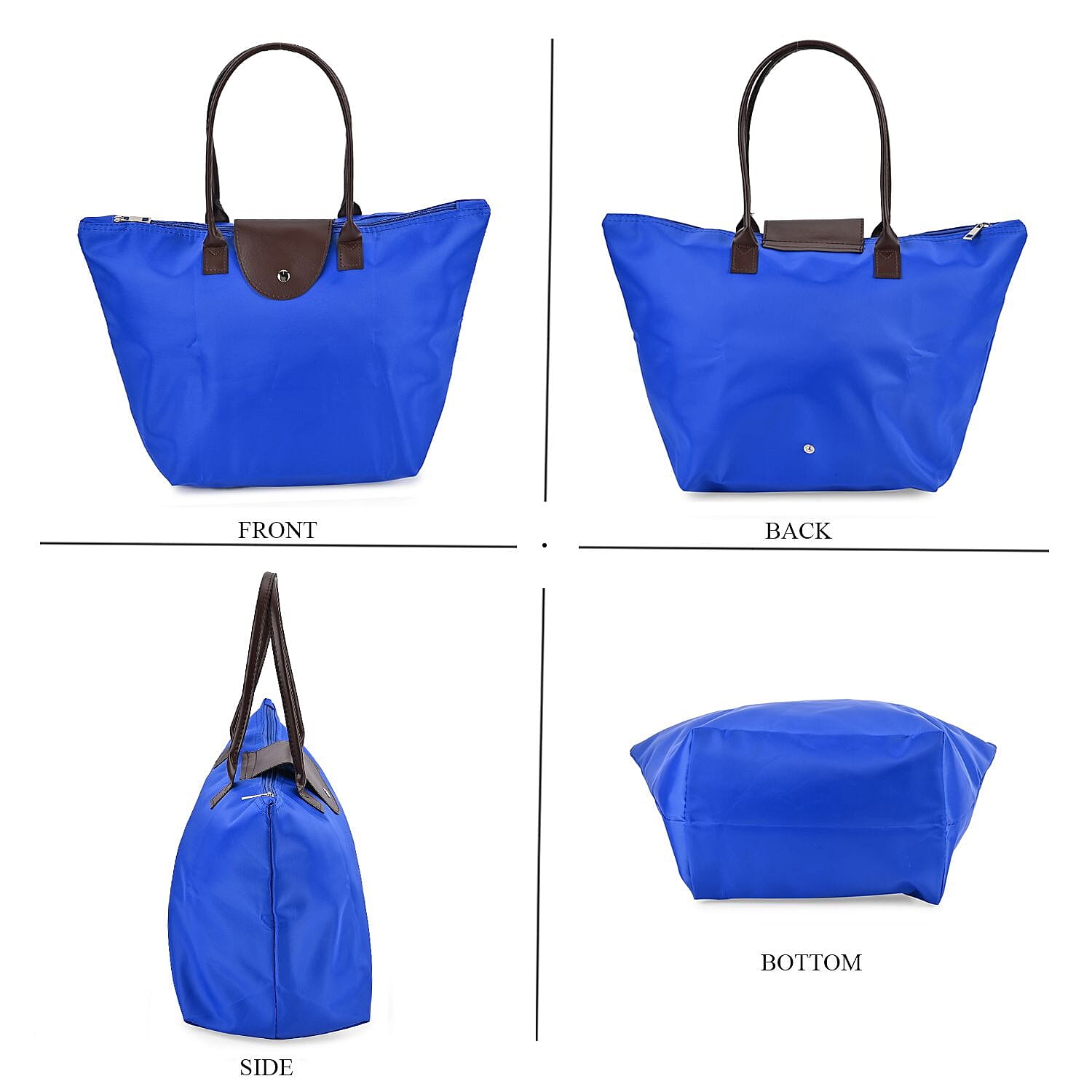 Set of 4 - Tote & Cosmetic Bag with Exterior Zipped Pocket & Handle Drop - Blue