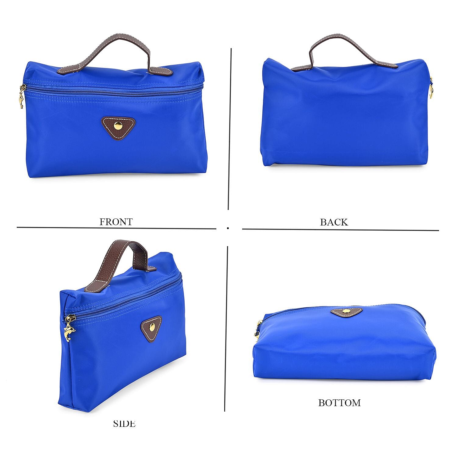 Set of 4 - Tote & Cosmetic Bag with Exterior Zipped Pocket & Handle Drop - Blue