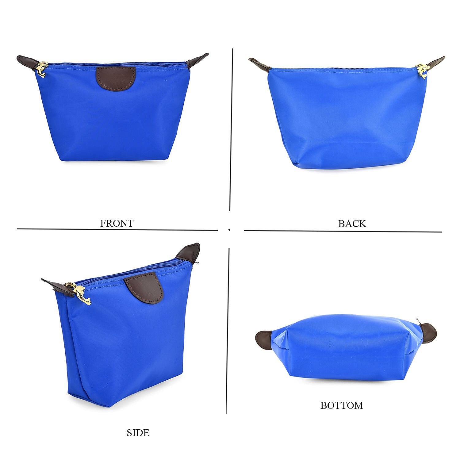 Set of 4 - Tote & Cosmetic Bag with Exterior Zipped Pocket & Handle Drop - Blue