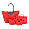 Set of 4 - Tote & Cosmetic Bag with Exterior Zipped Pocket & Handle Drop - Red