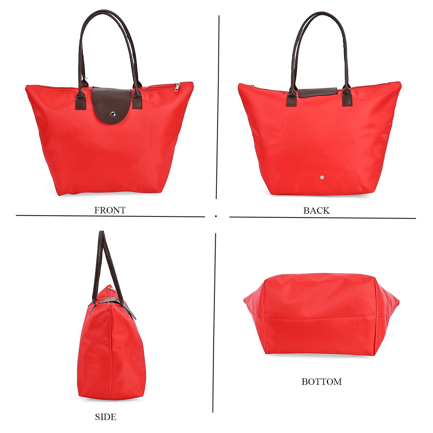 Set of 4 - Tote & Cosmetic Bag with Exterior Zipped Pocket & Handle Drop - Red