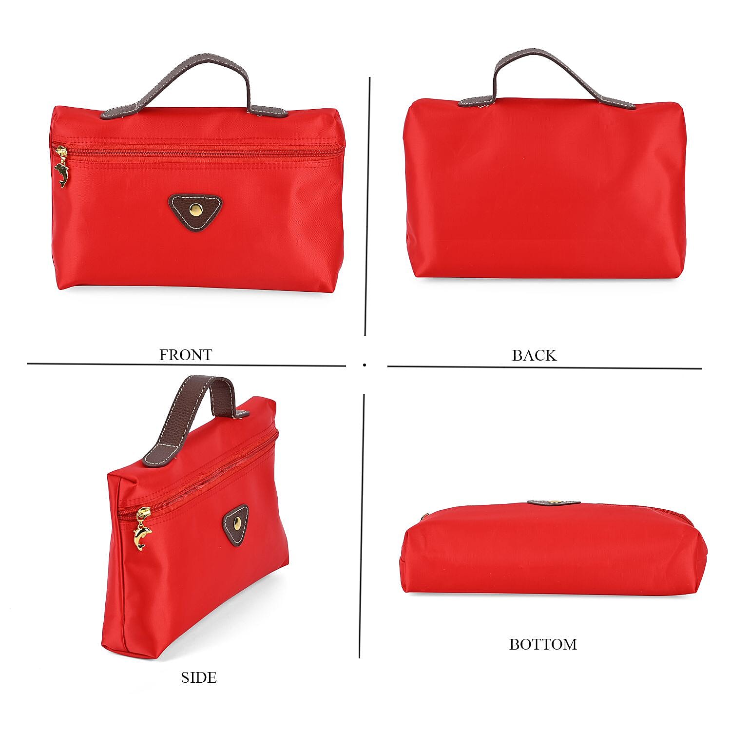 Set of 4 - Tote & Cosmetic Bag with Exterior Zipped Pocket & Handle Drop - Red