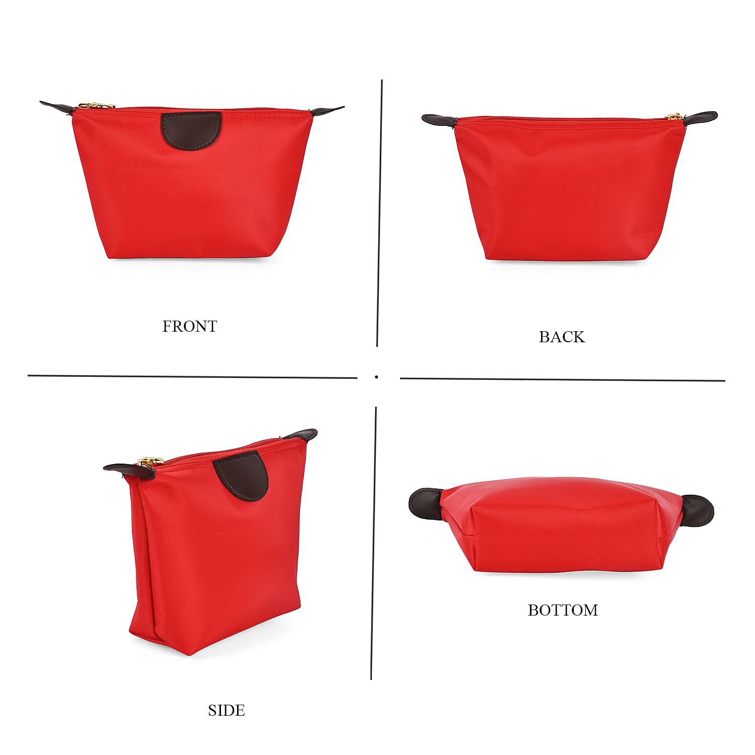 Set of 4 - Tote & Cosmetic Bag with Exterior Zipped Pocket & Handle Drop - Red