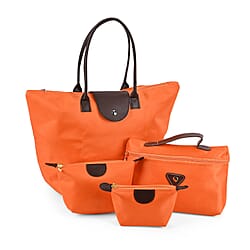 Set of 4 - Tote & Cosmetic Bag with Exterior Zipped Pocket & Handle Drop - Black