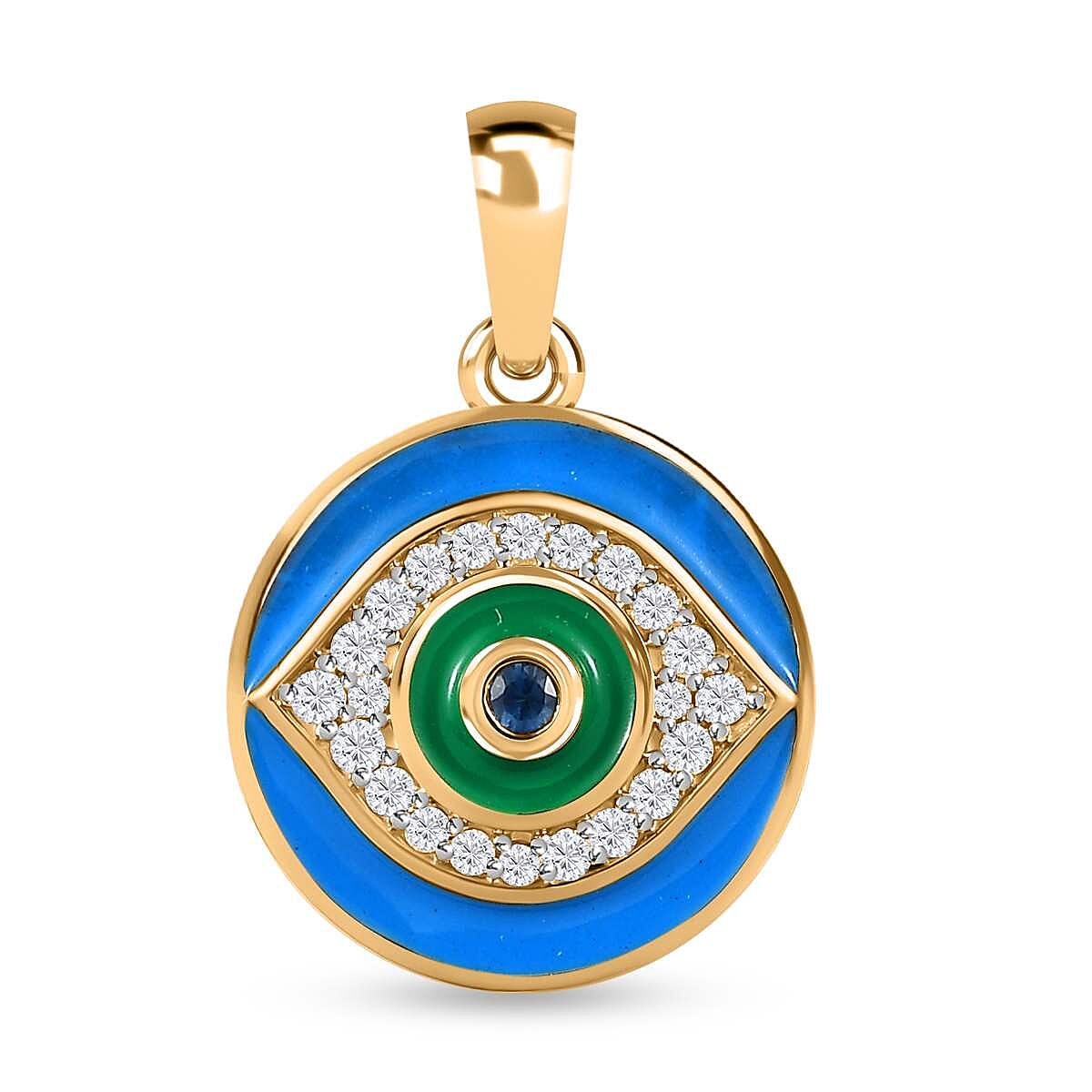 9K Yellow Gold Blue Sapphire and Moissanite Pendant