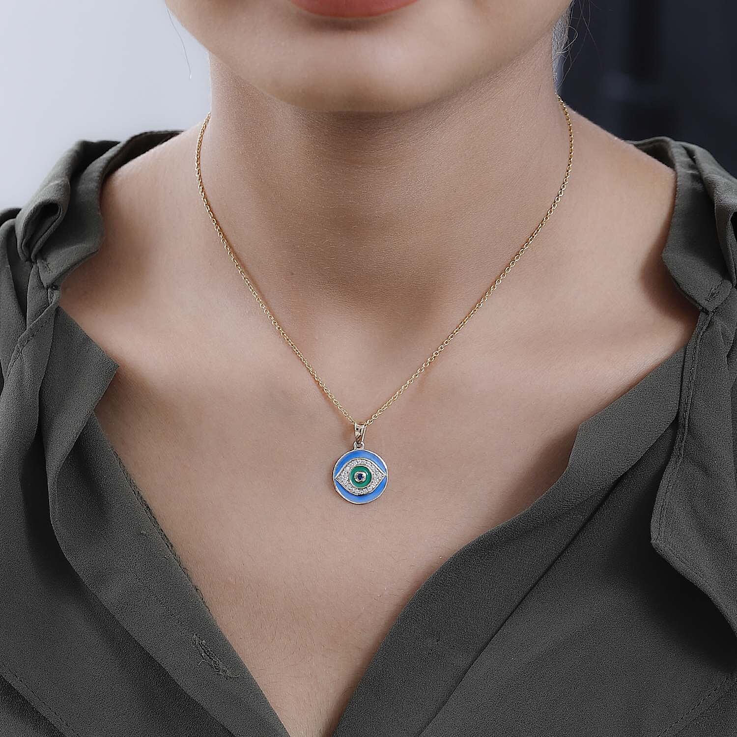 9K Yellow Gold Blue Sapphire and Moissanite Pendant