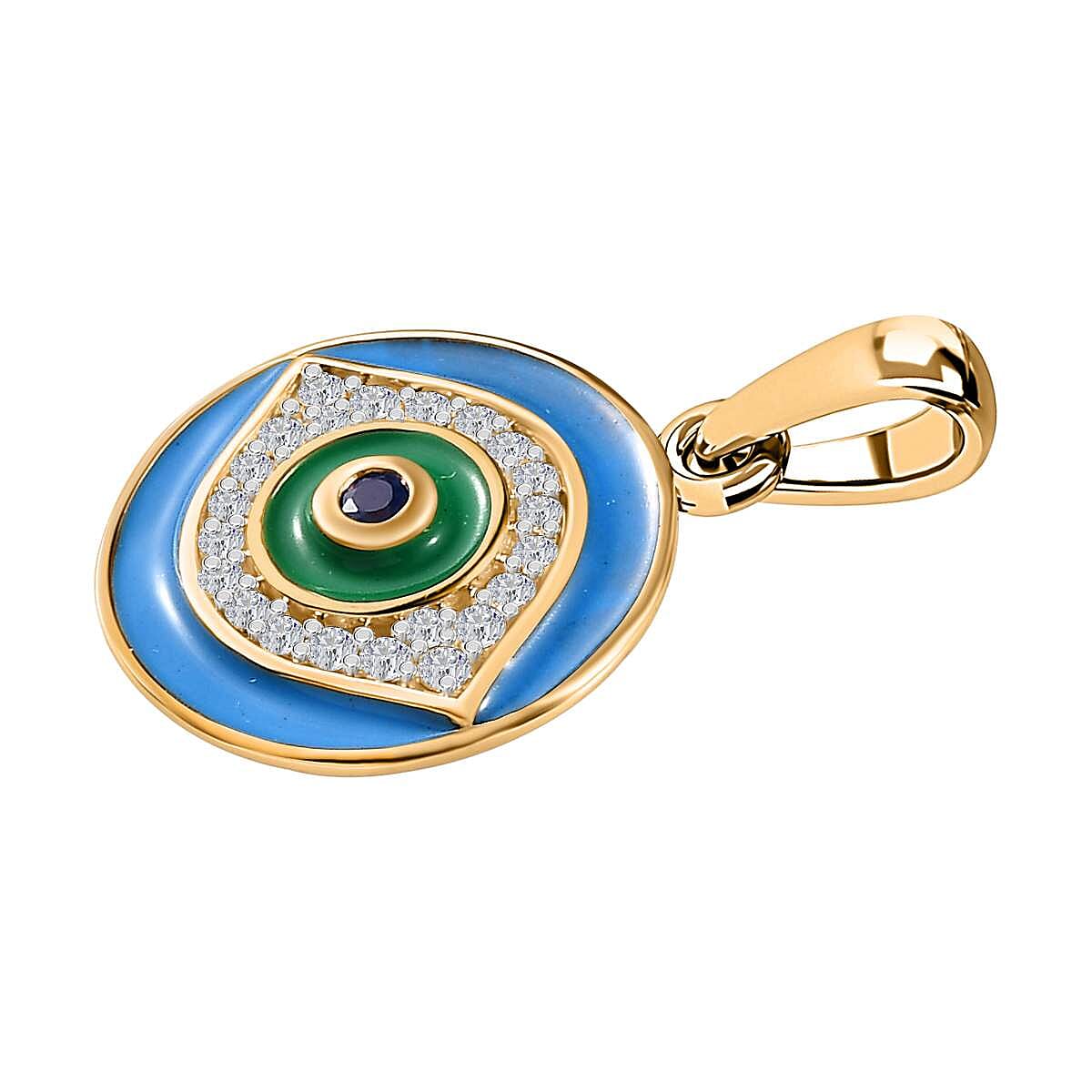 9K Yellow Gold Blue Sapphire and Moissanite Pendant