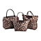 Set of 3 - Leopard Pattern Tote Bag with Handle Drop - Brown & Black