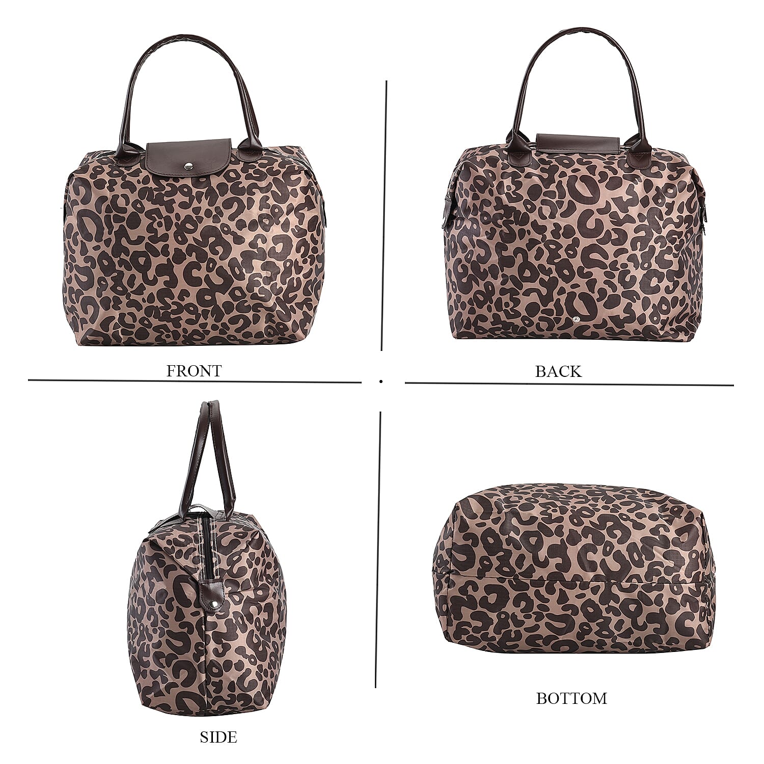 Set of 3 - Leopard Pattern Tote Bag with Handle Drop - Brown & Black
