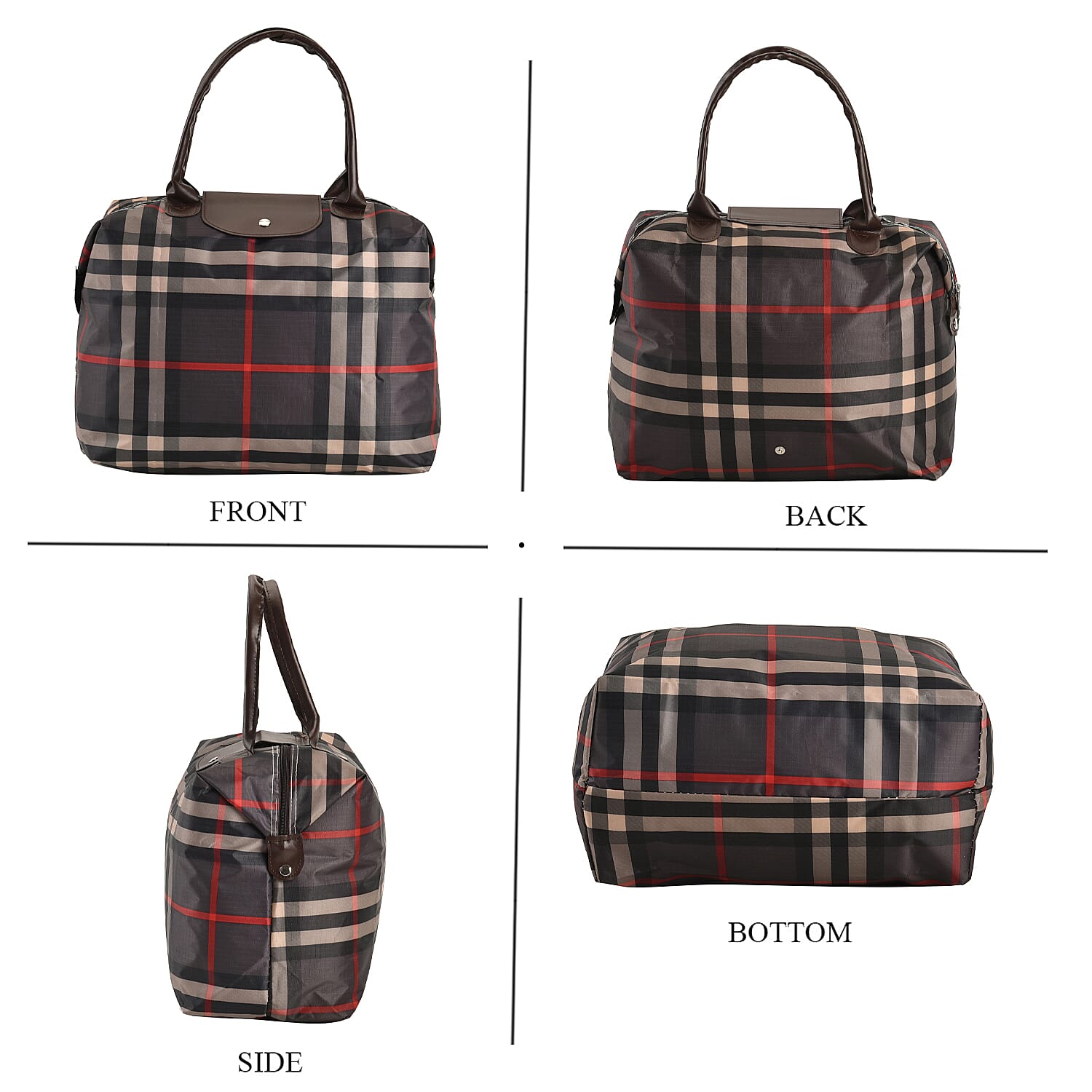 Set of 3 - Checkered Pattern Tote Bag with Handle Drop - White and Black